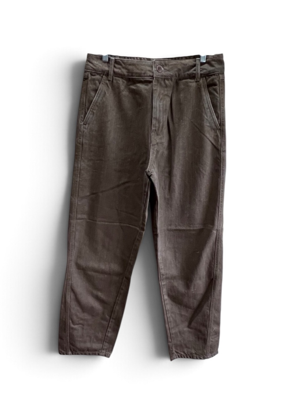 NEW Zara Pleated Denim Trousers In Brown Sz 8